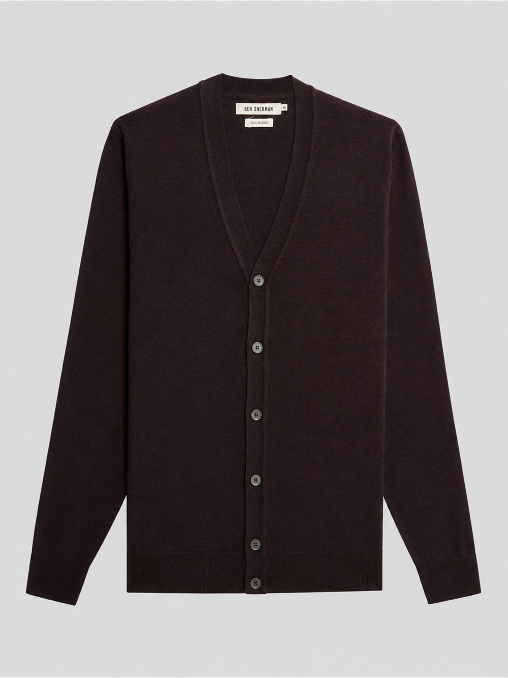 BEN SHERMAN 100% MERINO WOOL CARDIGAN BURGUNDY MARL MEN’S XXL